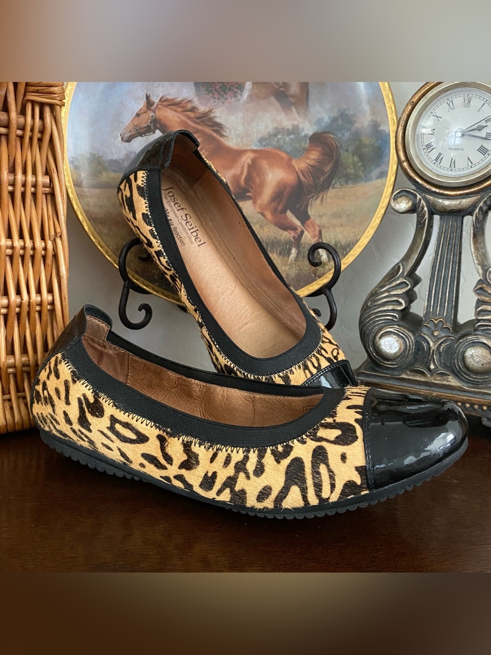 Josef Seibel Pippa Leopard Print Calf Hair Ballet Flats Shoe Size US-8.5 EU-39